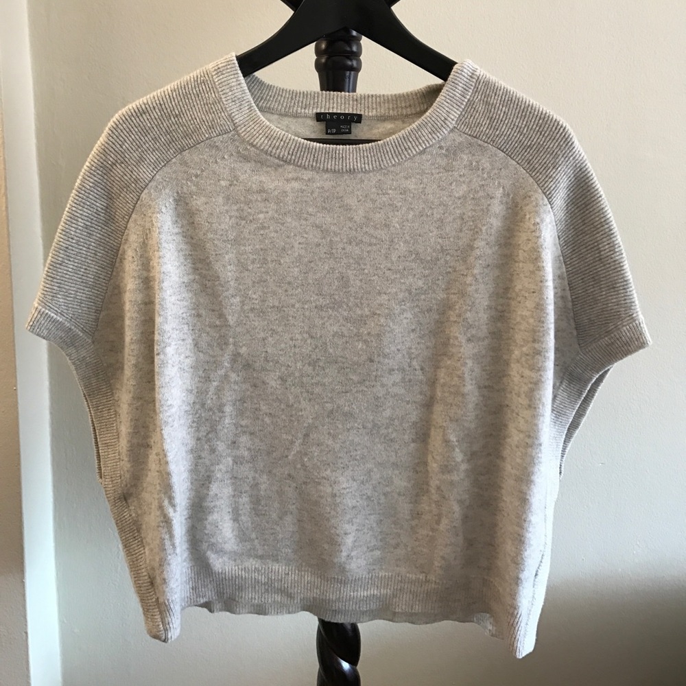 Theory heather grey cashmere cropped sweater