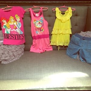 Bundle of girls romper, shirt, shorts size 7-8.