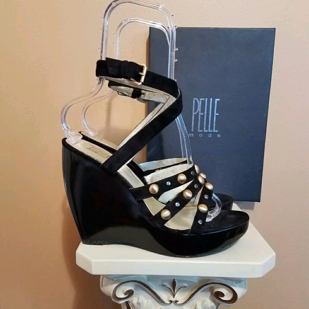 Pelle Moda Black Suede Studded High Heel