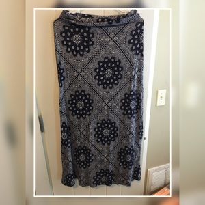 Navy & white paisley jersey maxi skirt