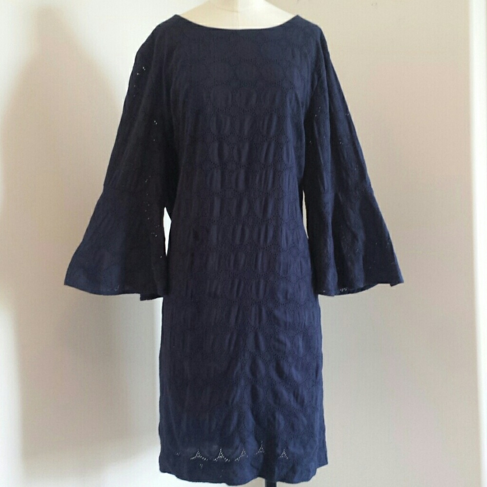 Navy blue J.crew eyelet bell sleeve dress ntw xxl