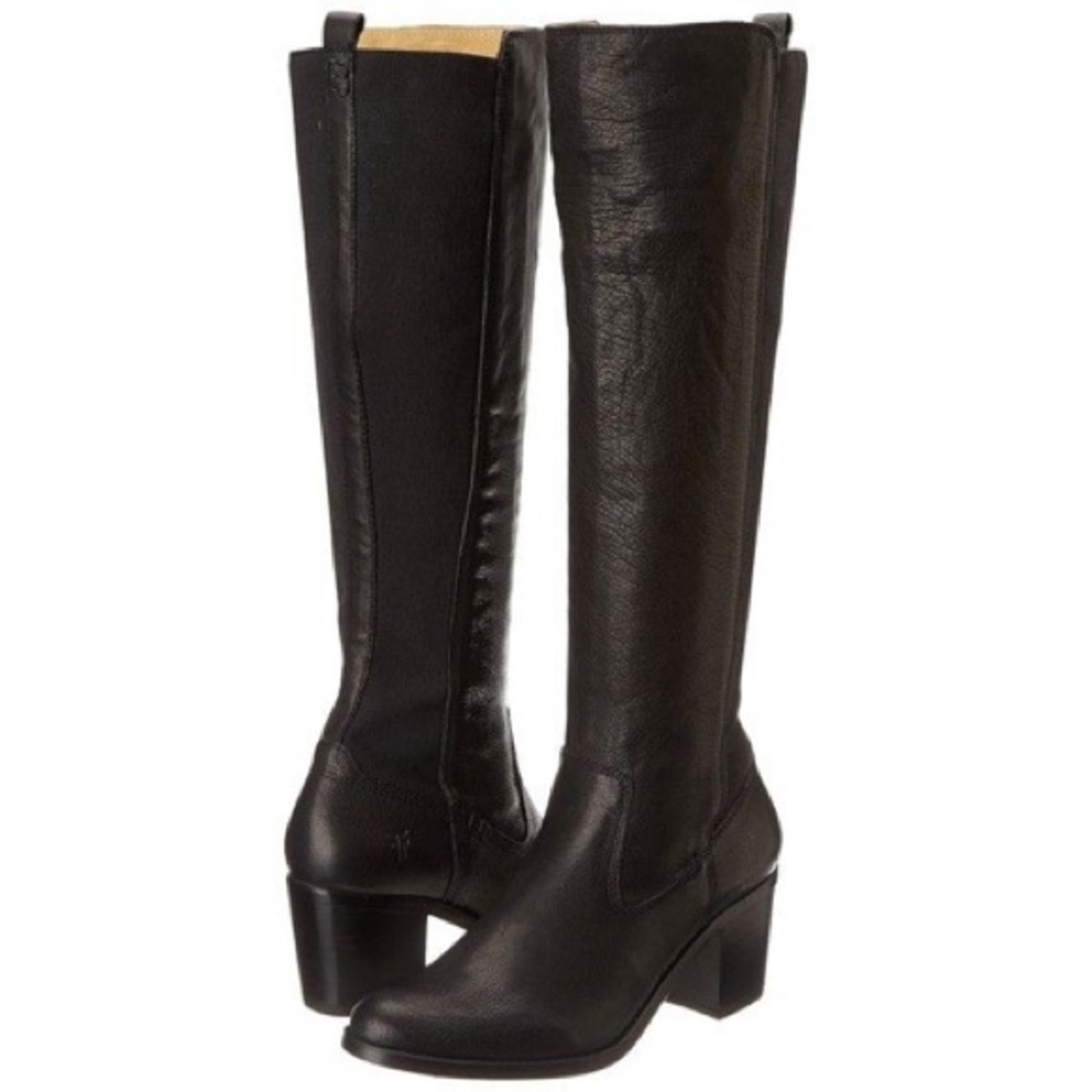 Frye Janis Gore Tall Riding Boots Black Leather