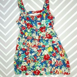 Anthropologie Blue Floral Caged Back Boho Dress