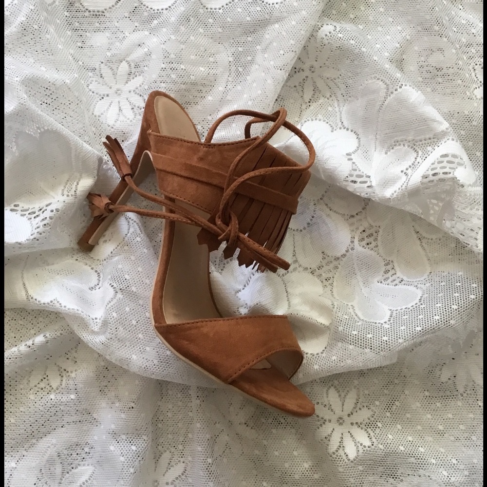 Fringe lace-up heels