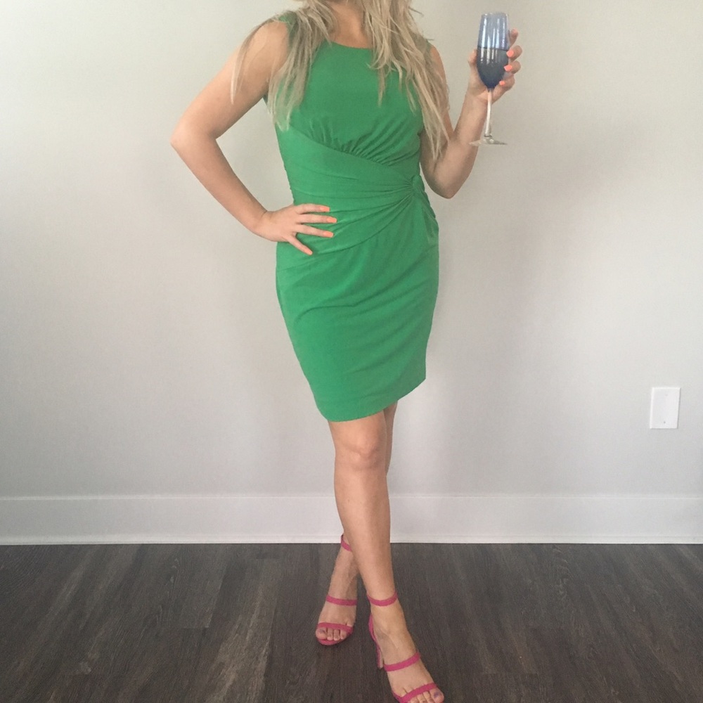 Green draped dress