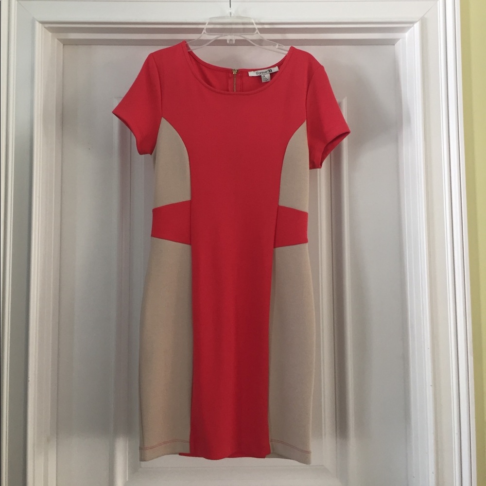 Coral and tan mini dress
