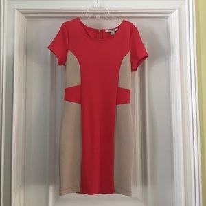 Coral and tan mini dress
