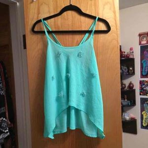 PacSun Floral Racerback Embellished Mint Tank Top