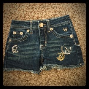 Justice peace sign dark denim short shorts