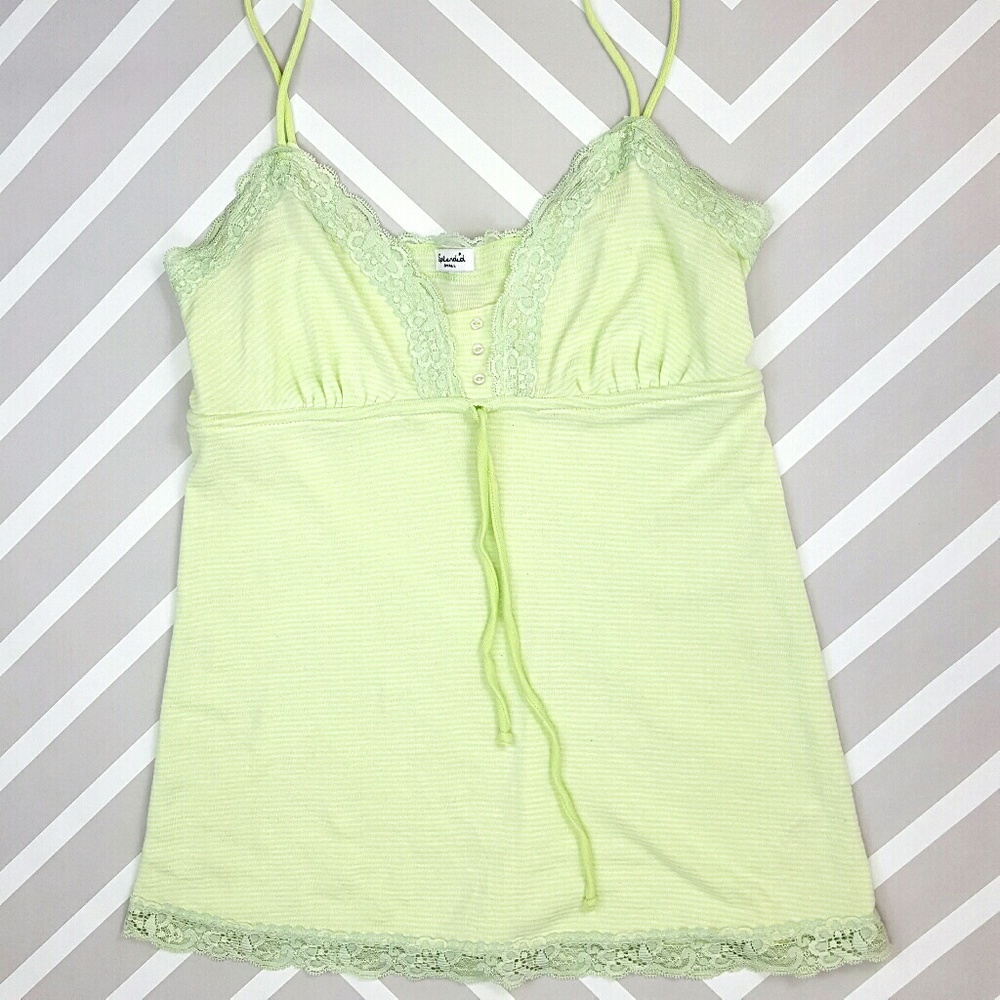 Splendid Green Striped Lace Beaded Tank Top Spring