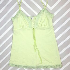 Splendid Green Striped Lace Beaded Tank Top Spring