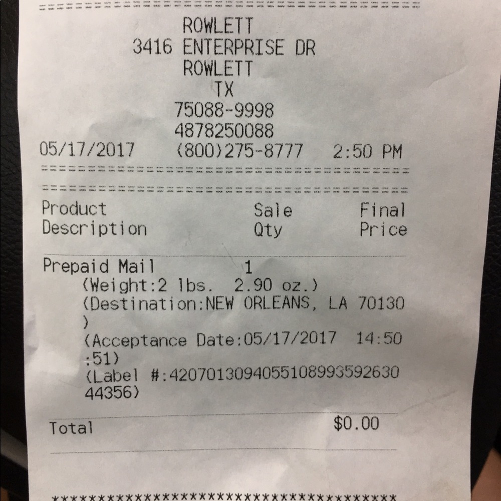 Shipping receipt😉 for Msfltrue