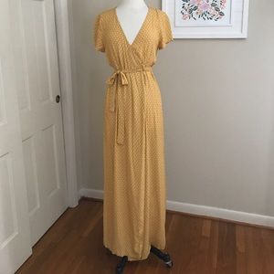 Yellow printed long wrap dress