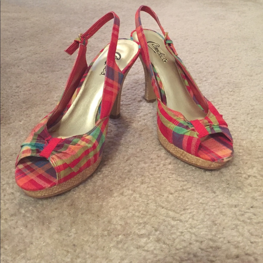 Candle's plaid open toe pump