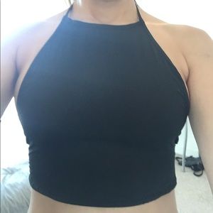 Black backless crop top