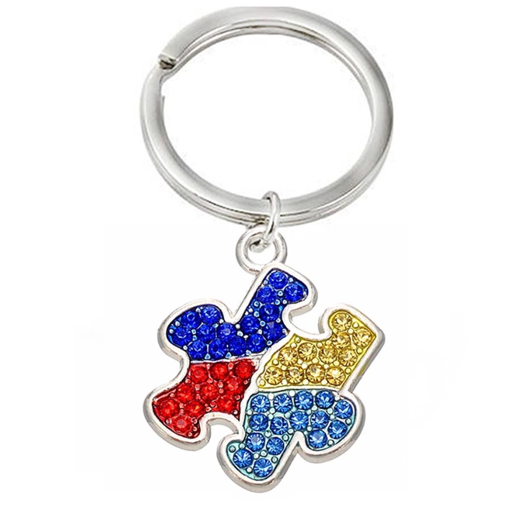 ♦️Autism puzzle crystal key ring awareness