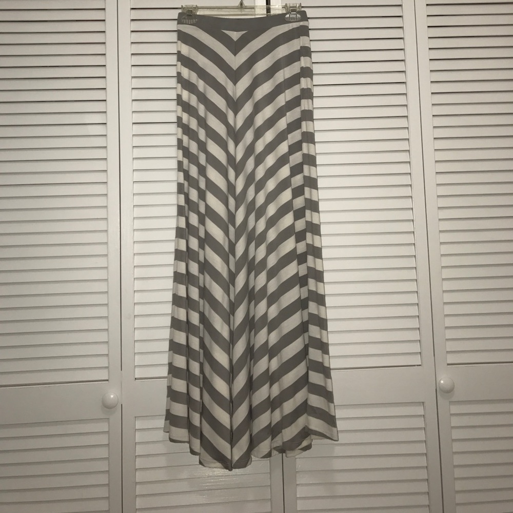 Gray and white striped maxi skirt