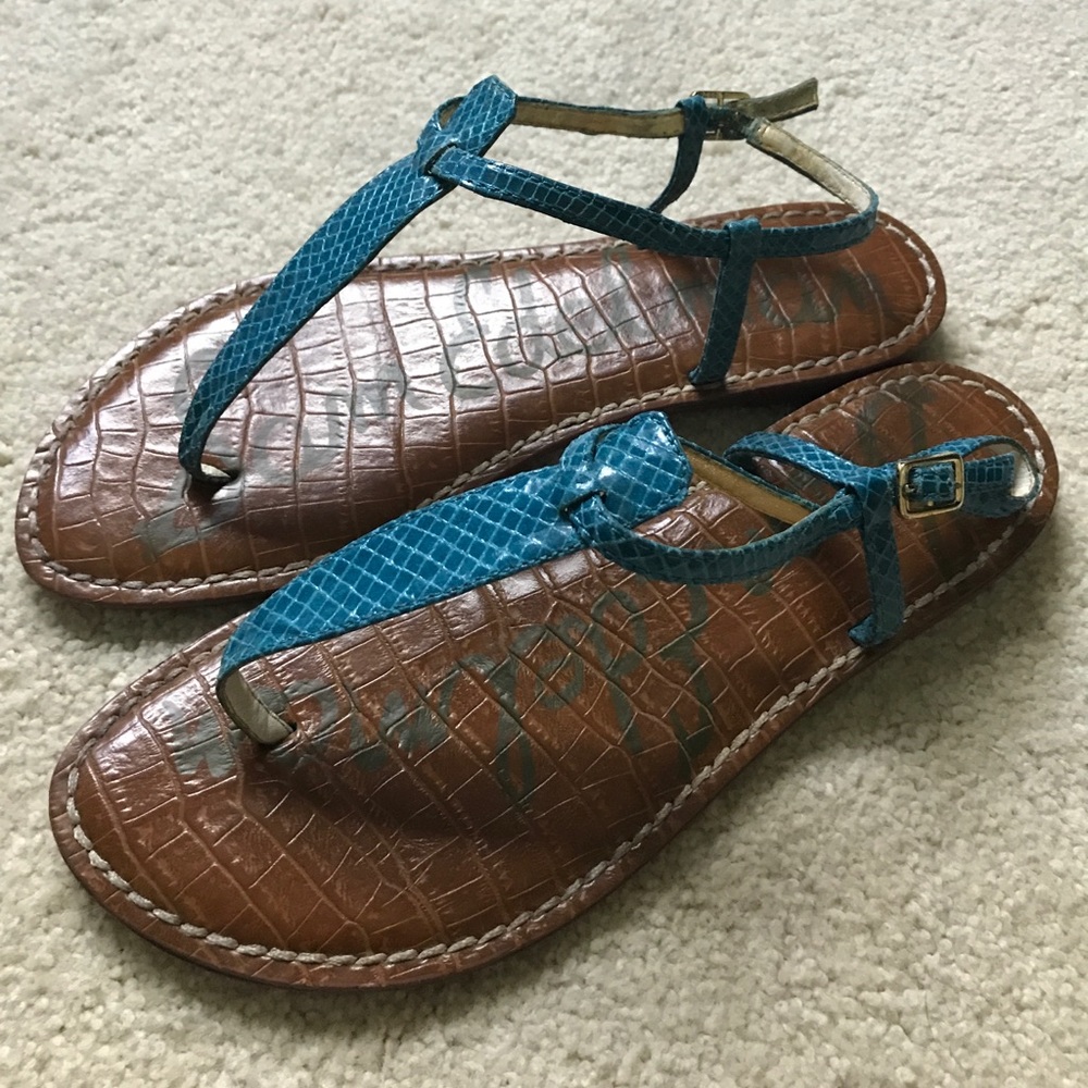 Sam Edelman Gigi Teal T-Strap Sandals - Picture 3 of 5
