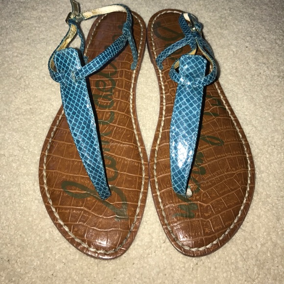 Sam Edelman Gigi Teal T-Strap Sandals - Picture 2 of 5