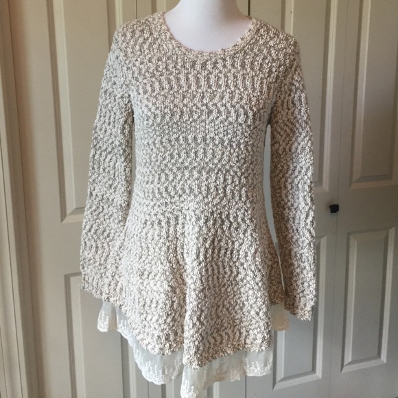 Katsumi Sweaters - Cream and tan lace trimmed sweater