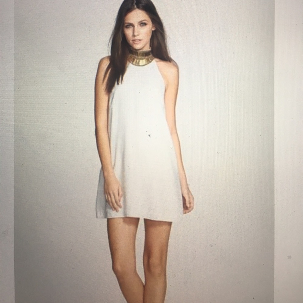 Keepsake gold/ivory halter dress with gold collar