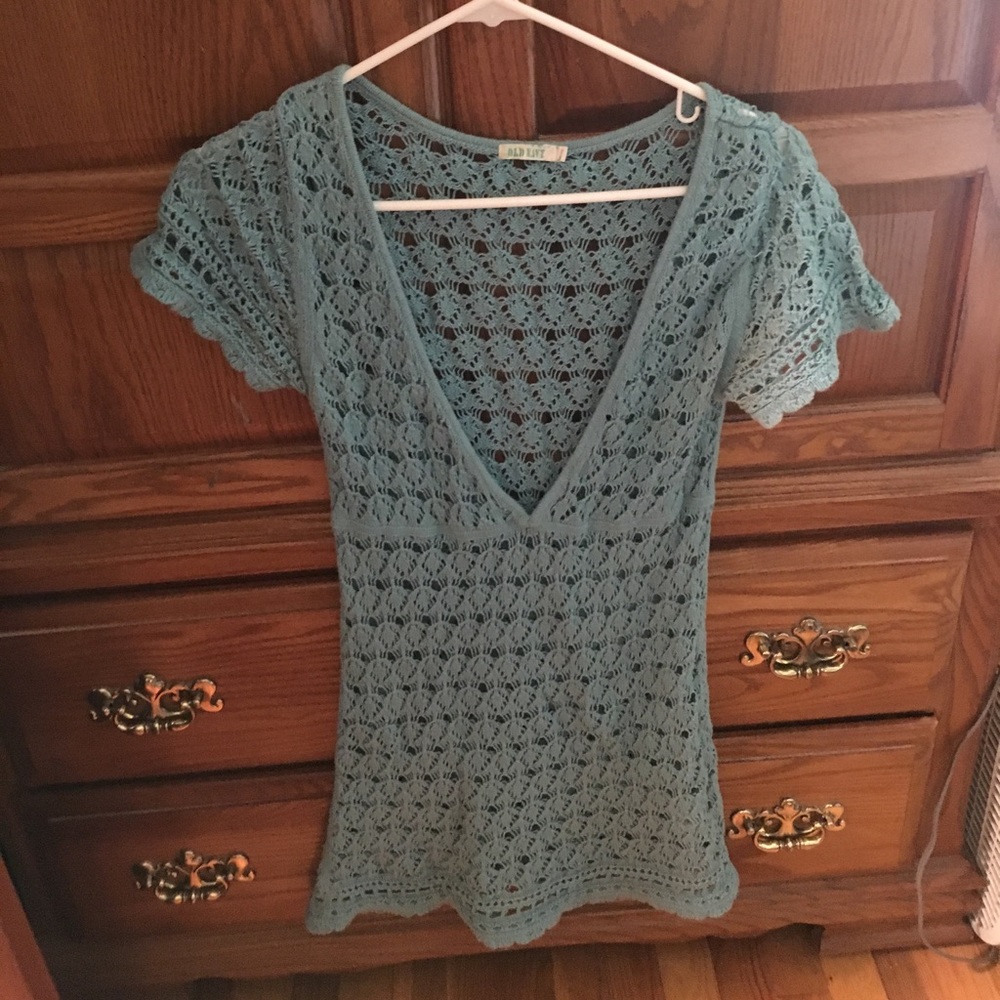 Old Navy aqua crocheted cover up.