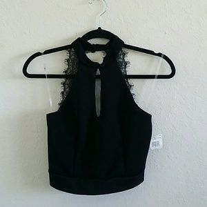 Black lace crop/halter top