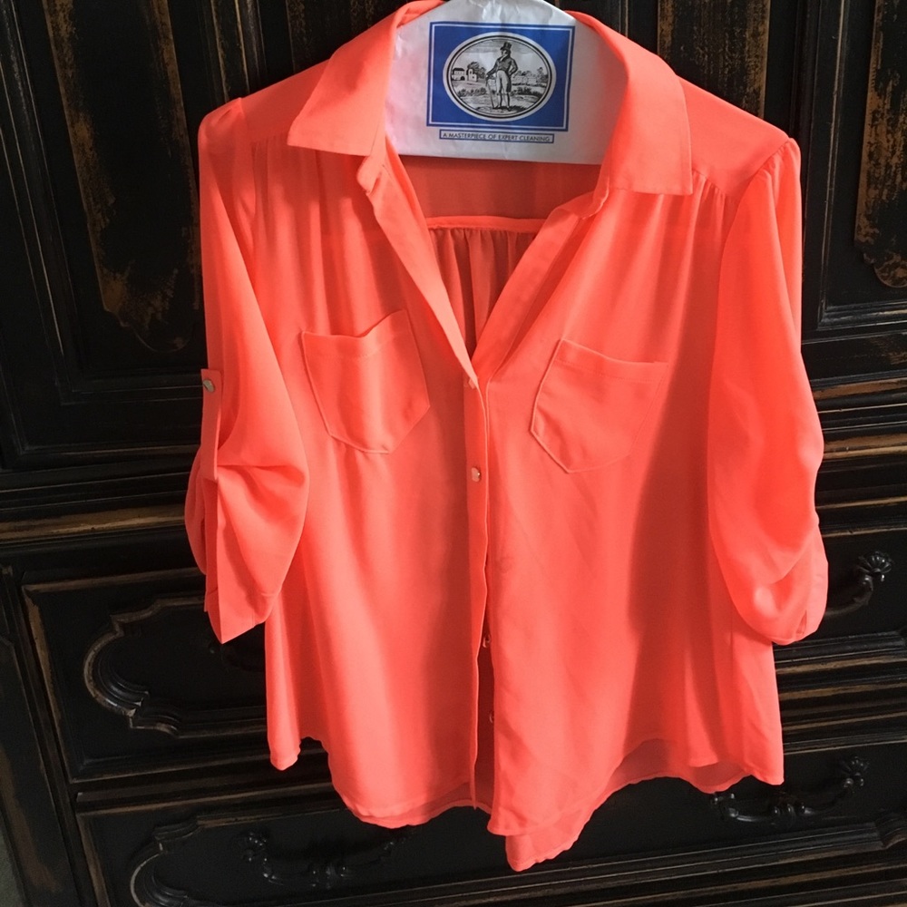 Bright orange/pink button down