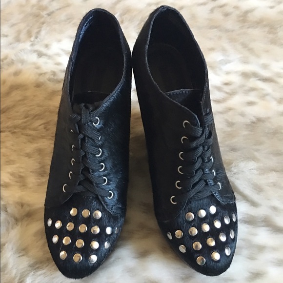 Kensie-Calf Hair Lace-up Bootie Wedge - Picture 2 of 5