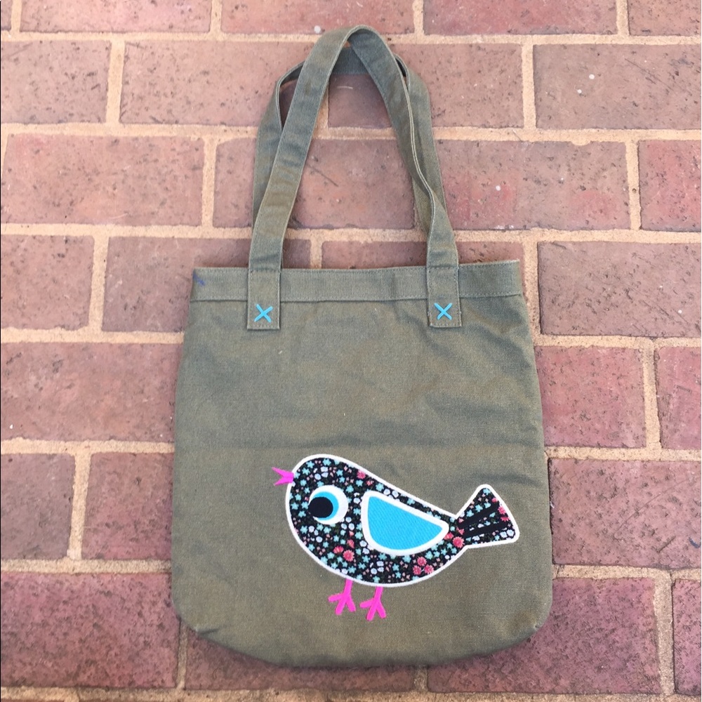 Oilily Child's Tote Bag- Appliqué Bird on Olive