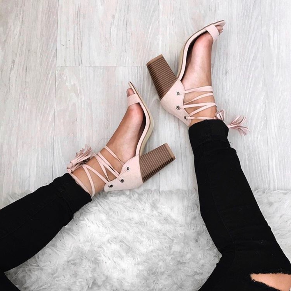 Blush pink chunky heels