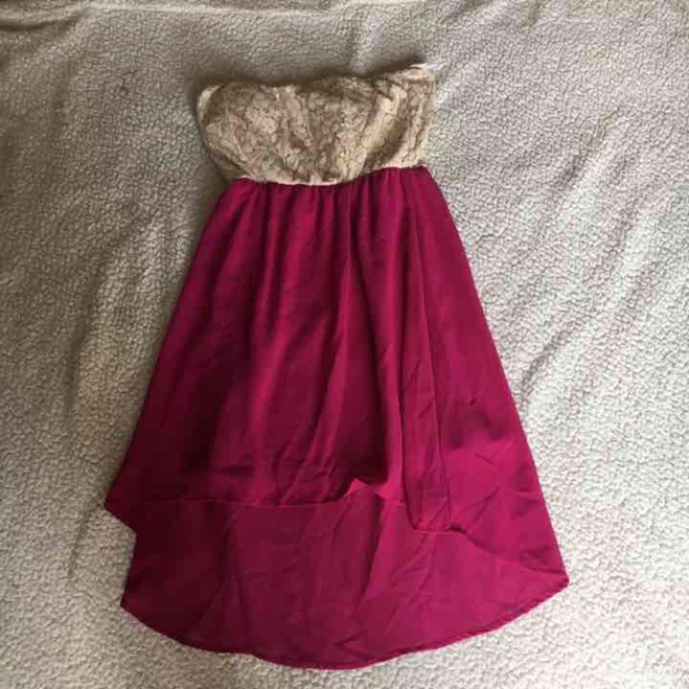 Purple strapless dress