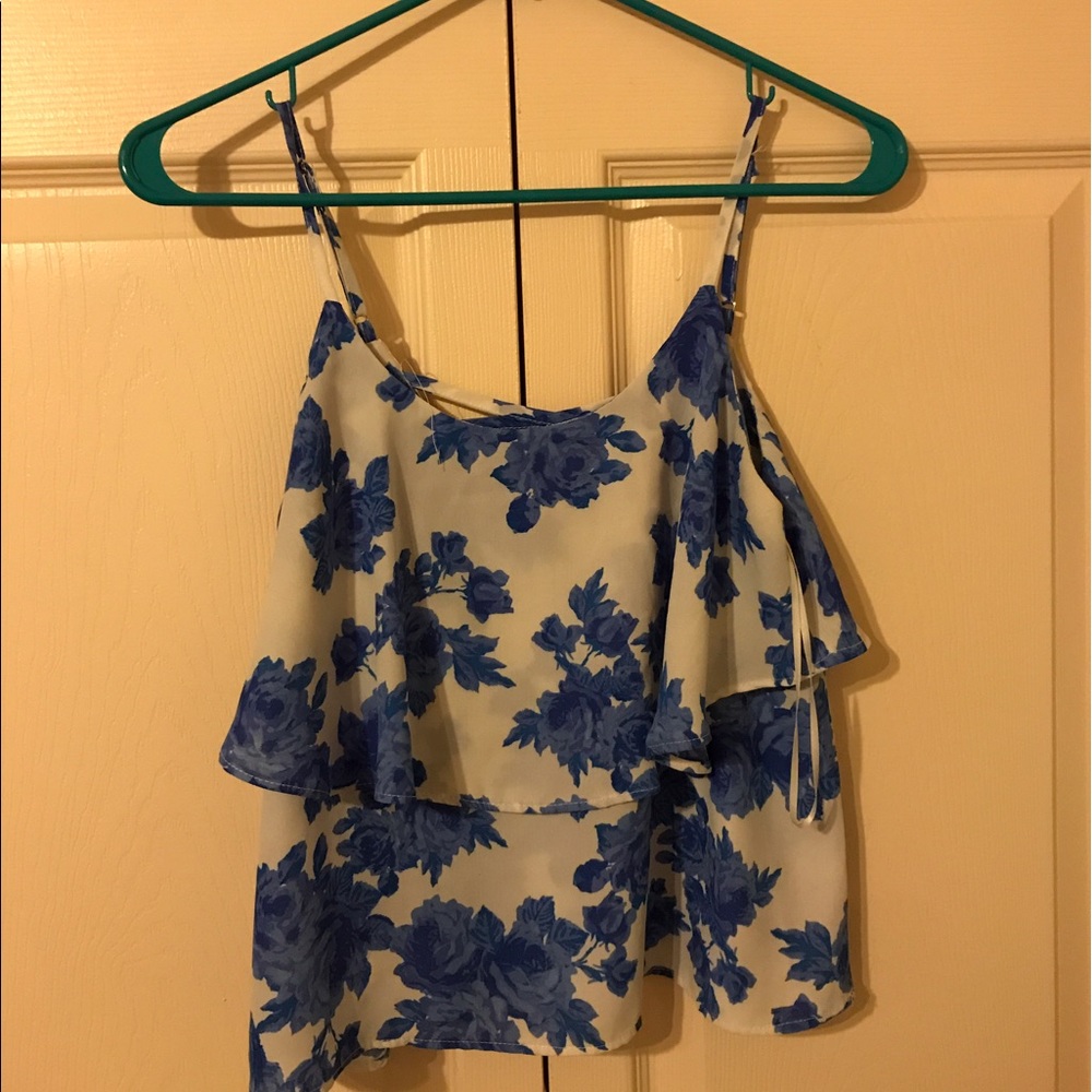 Floral blue and white tank top