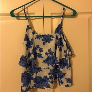 Floral blue and white tank top