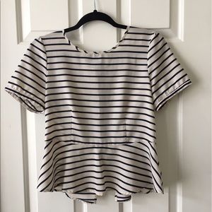 Striped Silky Peplum Shirt