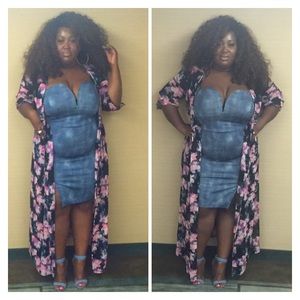 Blue strapless midi dress