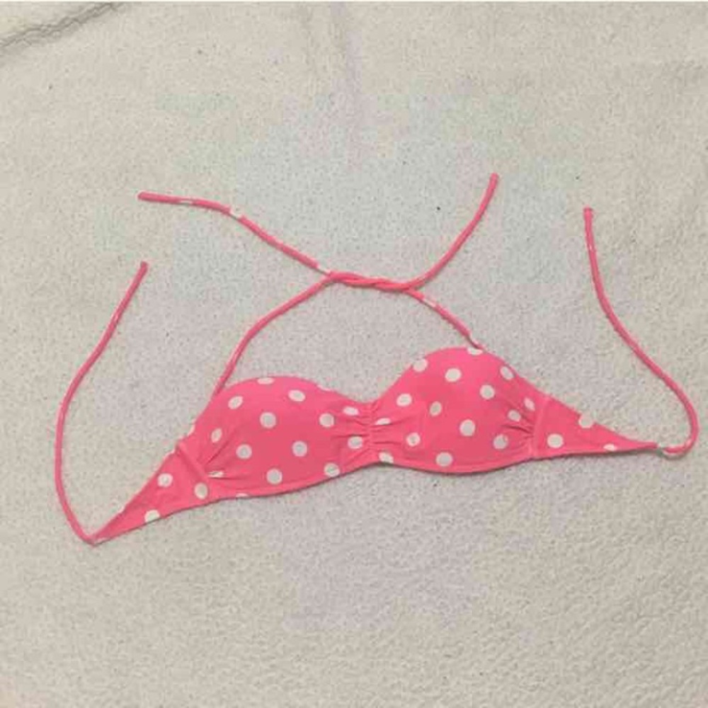 Pink polka dot bikini top