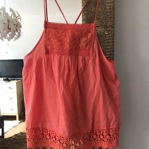 Embroidered coral tank top floral