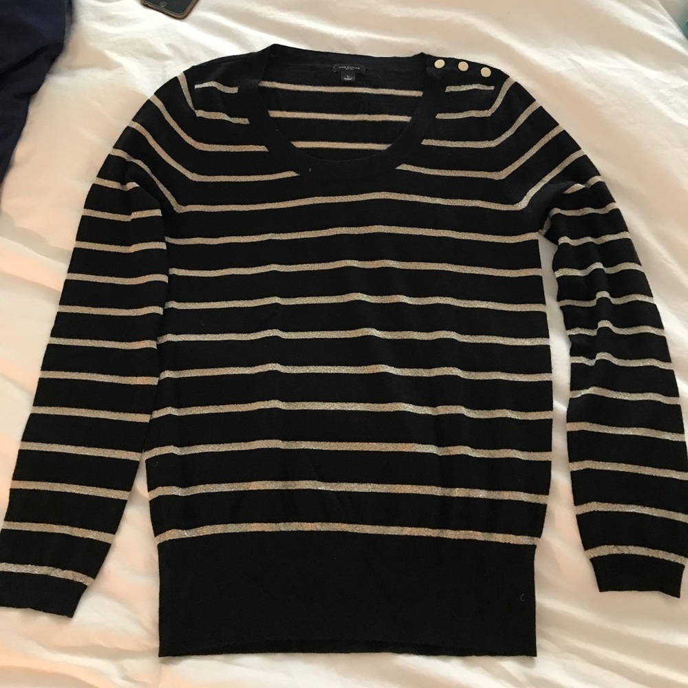 Ann Taylor black and gold striped sweater