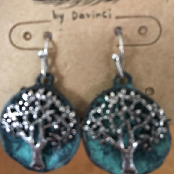 Tree earrings metal verdigris patina pierced ears - Picture 4 of 4