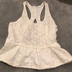 White, eyelet peplum top.