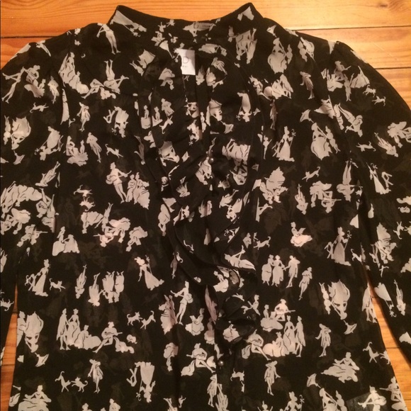 Anthro black patterned ruffled blouse - Picture 2 of 5