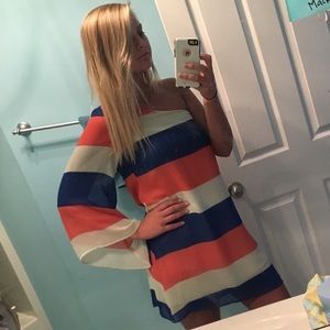 Striped one sleeve dress