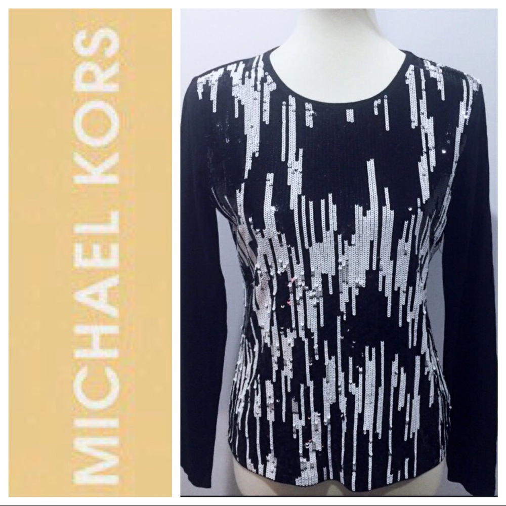 NWT Michael Kors sequin dress shirt black. Size PM