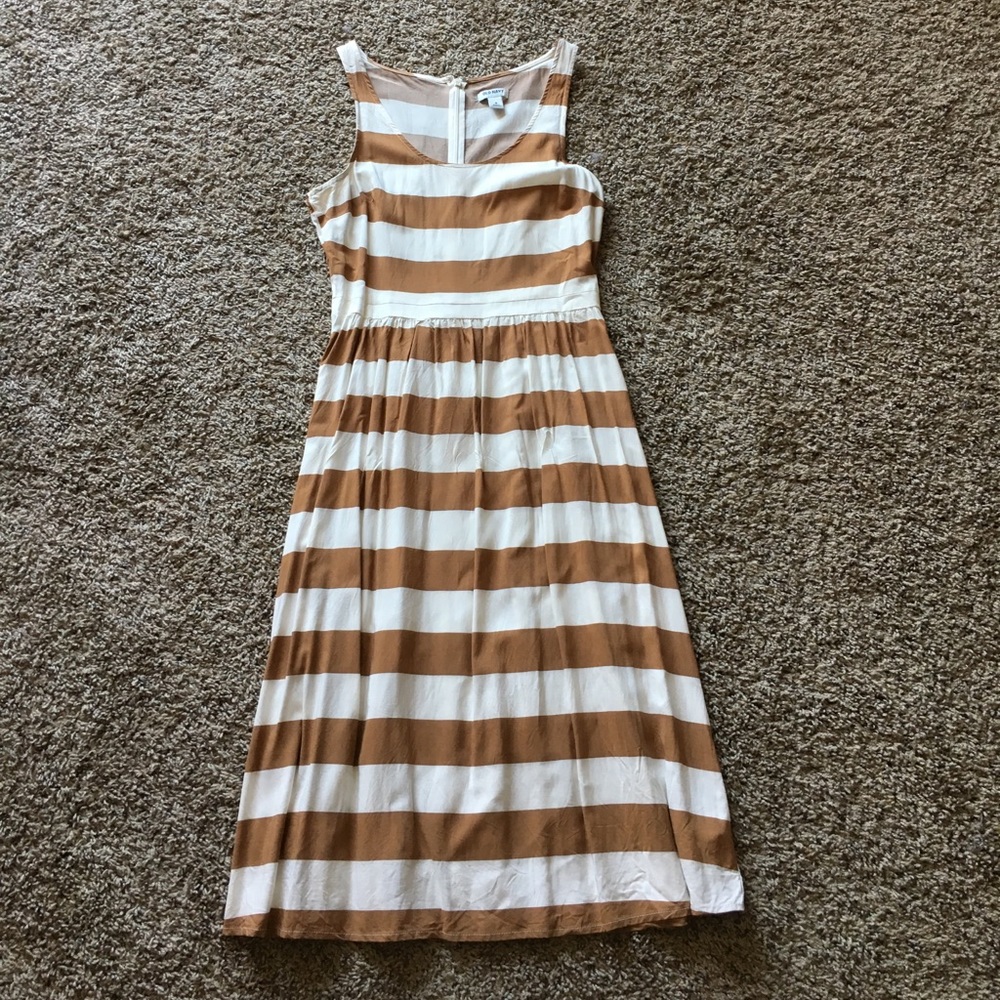 Brown and white striped Old Navy dress