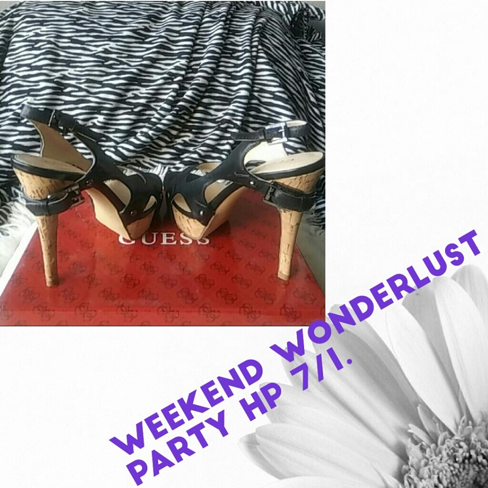 NIB Guess strapy leather and cork pumps