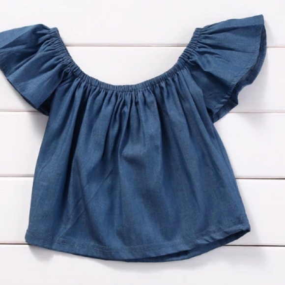 ONLY 1 LEFT Off the Shoulder Denim Top - Picture 3 of 4