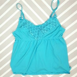 Victorias Secret Blue Eyelet Lace Scalloped Top M