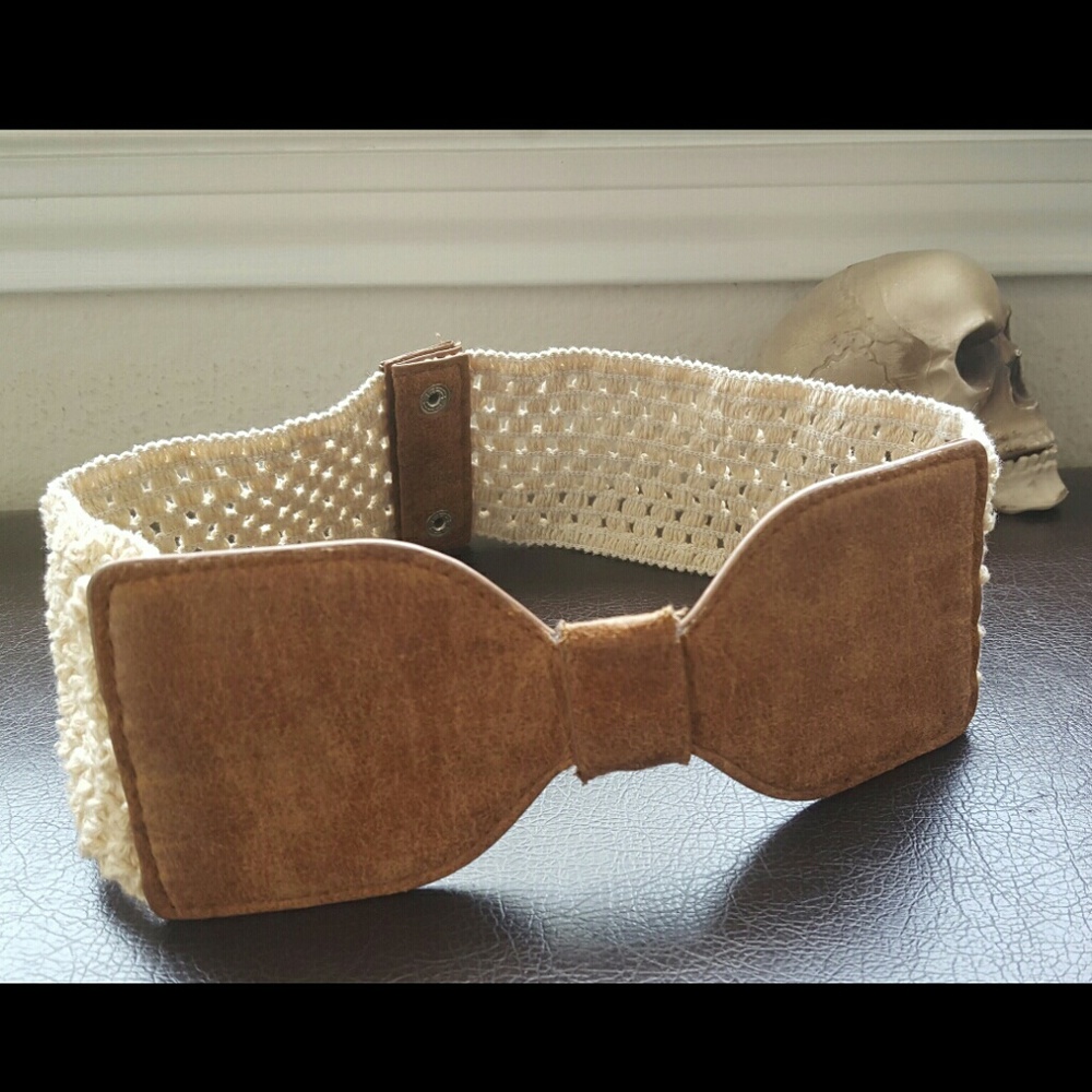Crochet Leather Bow Belt
