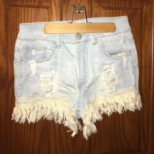Tassel Trim Jean Shorts